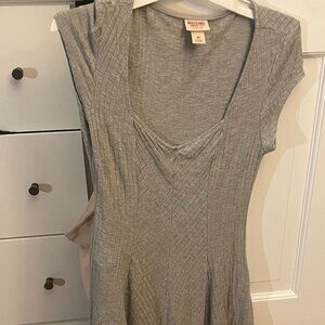 Mossimo Grey Stretch Ribbed Short Sleeved Midi Dress